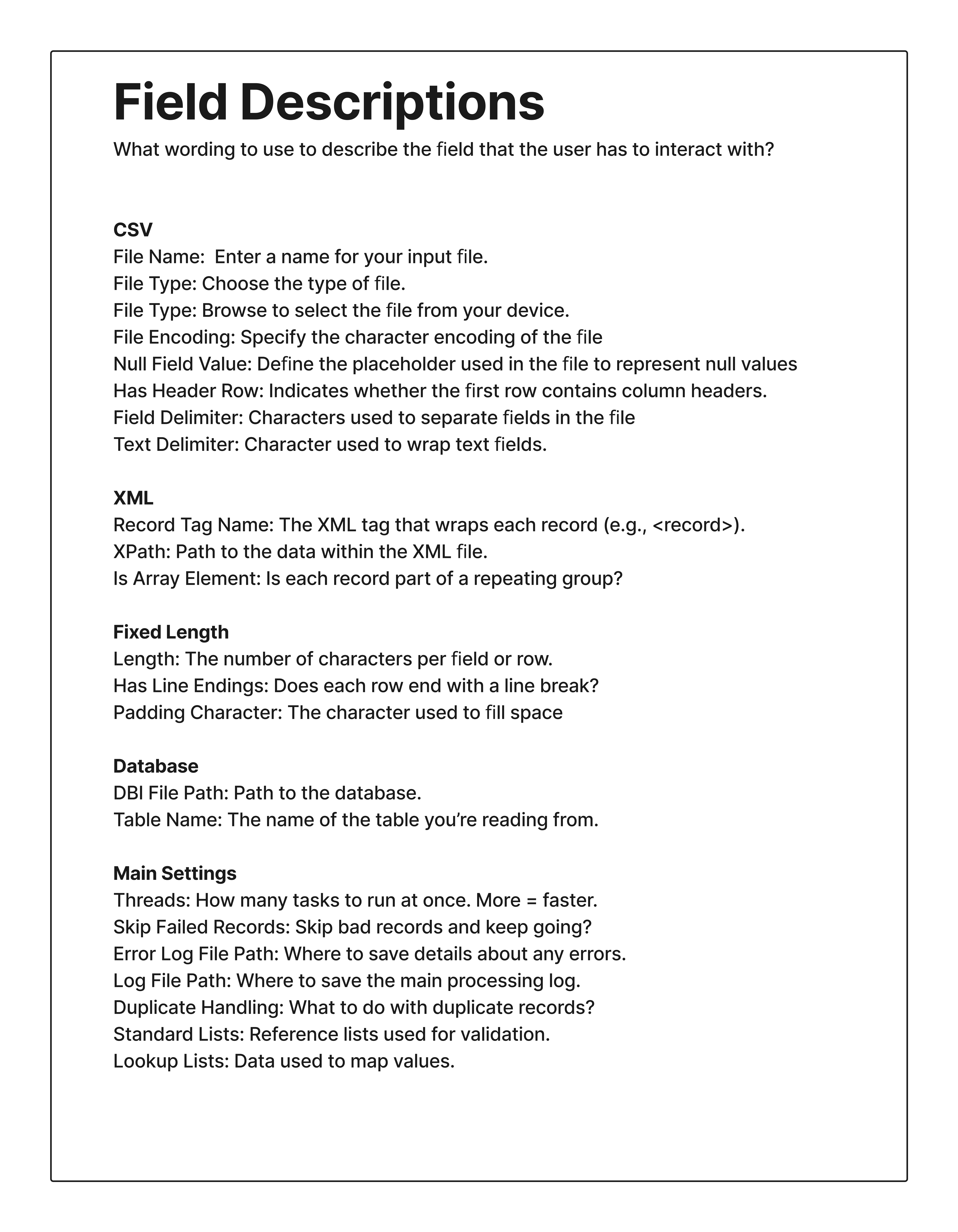 Field descriptions UI