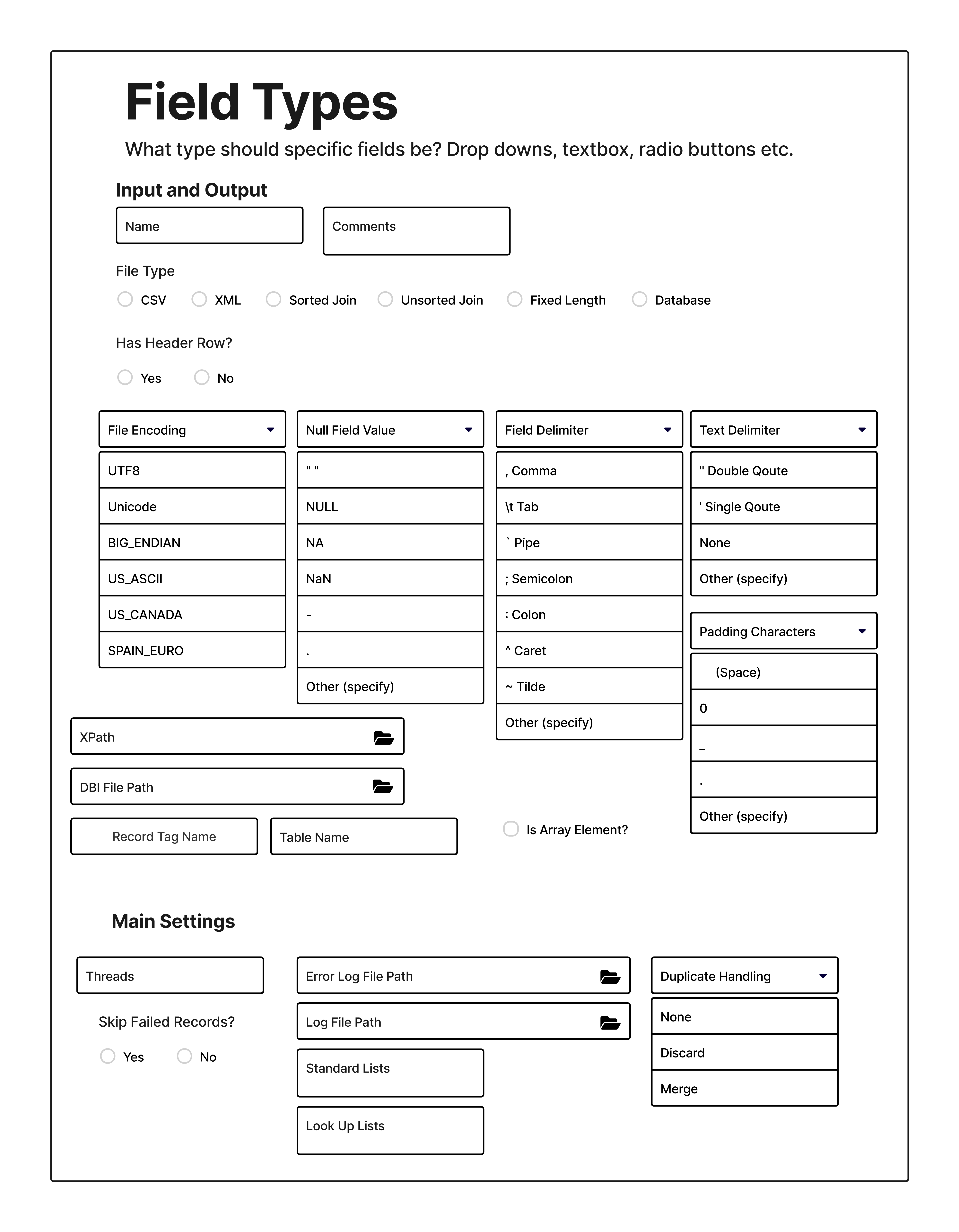 Field type selection UI